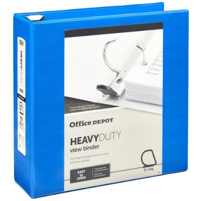 Picture of Office Depot Brand Heavy-Duty View 3-Ring Binder, 3in D-Rings, Blue