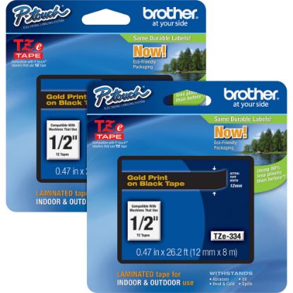 Picture of Brother P-touch TZe Laminated Tape Cartridges, 1/2inW, Black, 2 Per Bundle