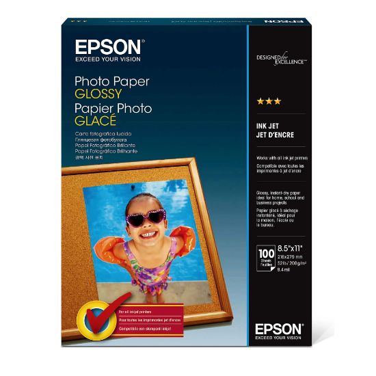 Picture of Epson Glossy Photo Paper, Letter Size (8 1/2in x 11in), Pack Of 100 Sheets