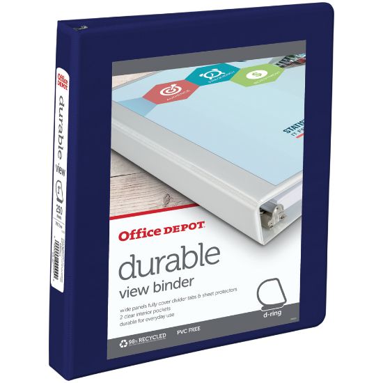 Picture of Office Depot Brand Durable View 3-Ring Binder, 1in D-Rings, Blue