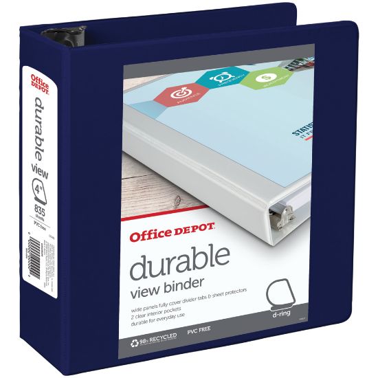 Picture of Office Depot Brand Durable View 3-Ring Binder, 4in D-Rings, Blue