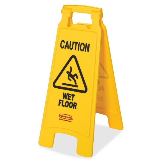 Picture of Rubbermaid Commercial Caution Wet Floor Safety Sign, Caution Wet Floor Print/Message, Multilingual, 11inW x 25inH, Box Of 6