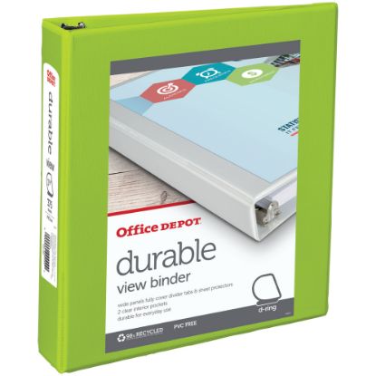 Picture of Office Depot Brand Durable View 3-Ring Binder, 1 1/2in D-Rings, Green