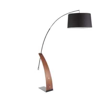 Picture of LumiSource Robyn Floor Lamp, 74inH, Black Shade/Walnut Base