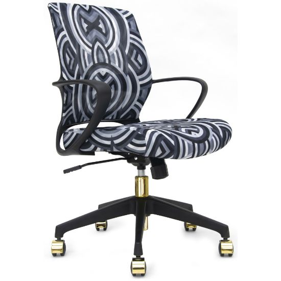 Picture of Raynor Elizabeth Sutton Gramercy Fabric Mid-Back Task Chair, Greyscale Echo/Black/Gold