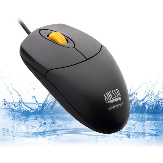 Picture of Adesso iMouse W3 USB Waterproof Optical Mouse With Magnetic Scroll Wheel, Black/Yellow