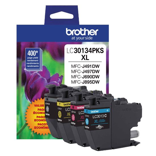 Picture of Brother LC3013 Black; Cyan; Magenta; Yellow High-Yield Multi-Pack Ink, Pack Of 4 Cartridges, LC30134PKS