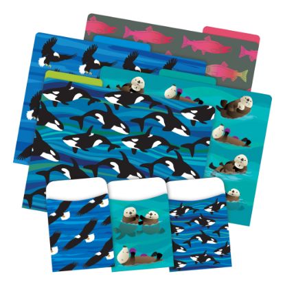 Picture of Barker Creek Card Stock Folders/Pockets, Letter Size, Sea & Sky, Set Of 12 File Folders And 30 Library Pockets