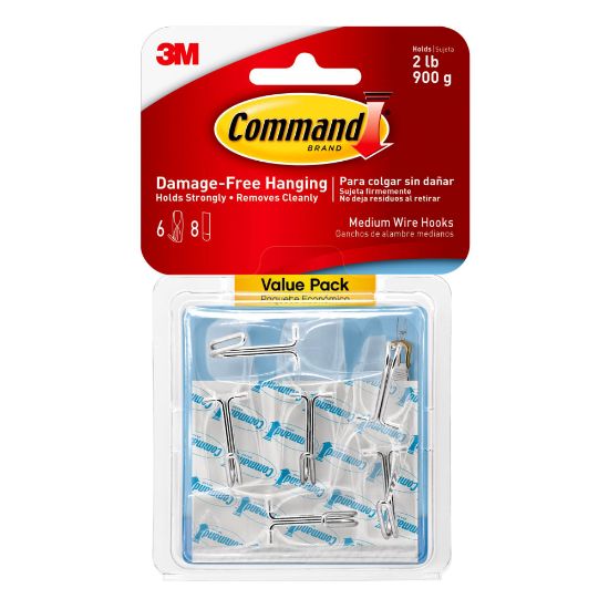 Picture of Command Medium Wire Hook Value Pack, 6-Command Hooks, 8 Command Strips, Damage-Free, Clear