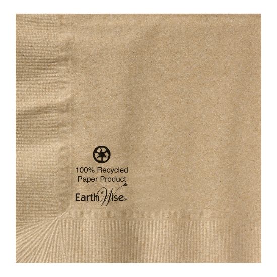 Picture of Earth Wise 2-Ply Beverage Napkins, 5in x 5in, 100% Recycled, Kraft, Case Of 1,000 Napkins