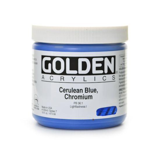 Picture of Golden Heavy Body Acrylic Paint, 16 Oz, Cerulean Blue Chromium