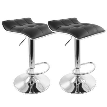 Picture of Elama Tufted Faux Leather Adjustable Bar Stools, Low Back, Black/Chrome, Set Of 2 Stools