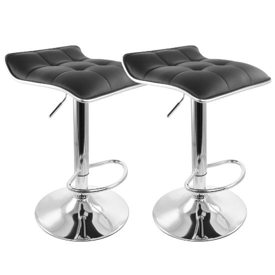 Picture of Elama Tufted Faux Leather Adjustable Bar Stools, Low Back, Black/Chrome, Set Of 2 Stools