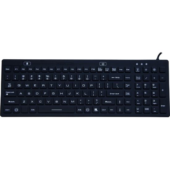 Picture of DSI WATERPROOF IP68 SILICONE FULL SIZE KEYBOARD WITH LED BACKLIT - Cable Connectivity - USB Interface - 100 Key - TouchPad - Windows - Black