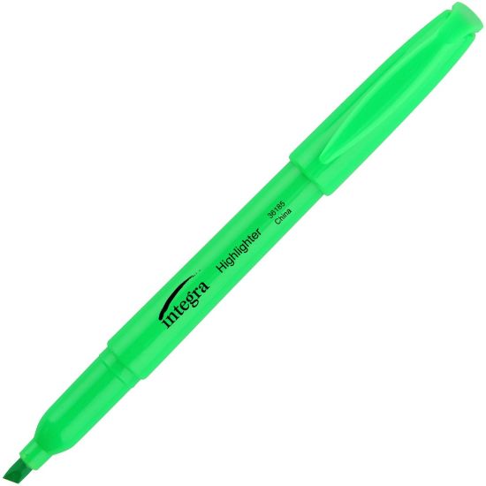 Picture of Integra Pen Style Fluorescent Highlighters - Chisel Marker Point Style - Green - 12 / Dozen