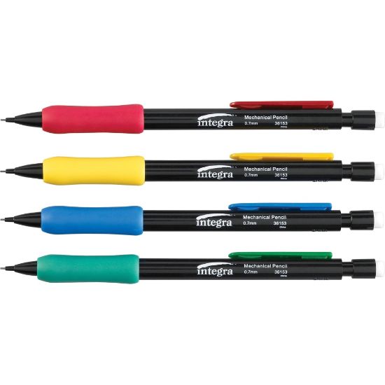 Picture of Integra Grip Mechanical Pencils - 0.7 mm Lead Diameter - Refillable - Black Lead - Assorted Barrel - 1 Dozen