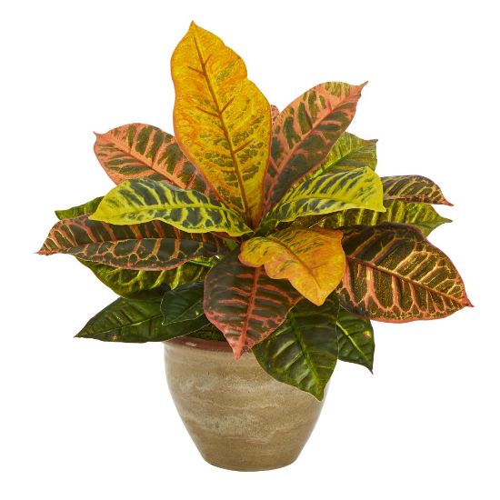 Picture of Nearly Natural Garden Croton 15inH Artificial Plant With Ceramic Planter, 15inH x 13inW x 7inD, Orange/Natural