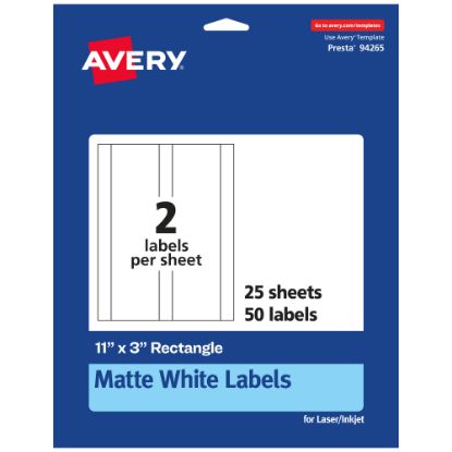 Picture of Avery Permanent Labels, 94265-WMP25, Rectangle, 11in x 3in, White, Pack Of 50