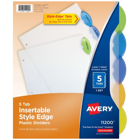 Picture of Avery Style Edge Insertable Plastic Dividers, Multicolor, 5-Tab, Pack Of 5 Dividers