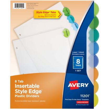 Picture of Avery Style Edge Insertable Plastic Dividers, Multicolor, 8-Tab, Pack Of 8 Dividers