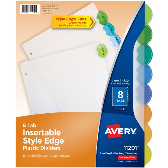 Picture of Avery Style Edge Insertable Plastic Dividers, Multicolor, 8-Tab, Pack Of 8 Dividers