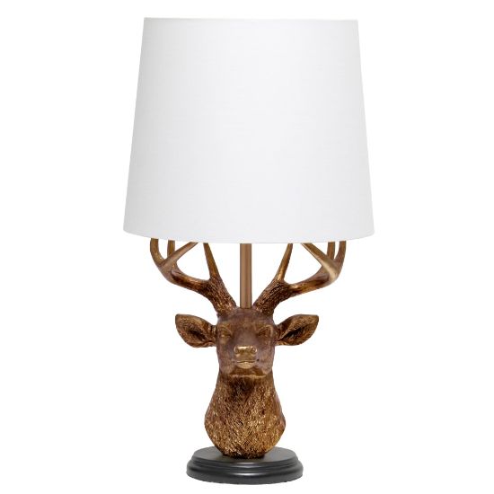 Picture of Simple Designs Woodland Antler Deer Table Lamp, 17-1/4inH, White/Copper