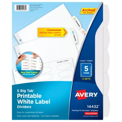 Picture of Avery Easy Peel Pop-up Edge Label Dividers, 8 1/2in x 11in, 5-Tab, White, Pack Of 4