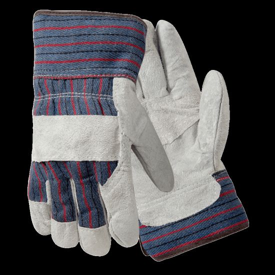 Picture of R3 Safety Large Leather Palm Gloves, Gray/Blue/Red