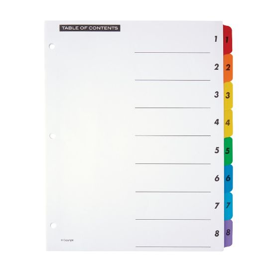 Picture of Office Depot Brand Table Of Contents Customizable Index With Preprinted Tabs, Multicolor, Numbered 1-8, Pack Of 6 Sets