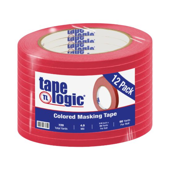 Picture of Tape Logic Color Masking Tape, 3in Core, 0.25in x 180ft, Red, Case Of 12