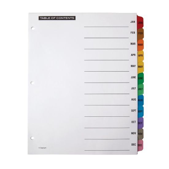 Picture of Office Depot Brand Table Of Contents Customizable Index With Preprinted Tabs, Multicolor, January-December