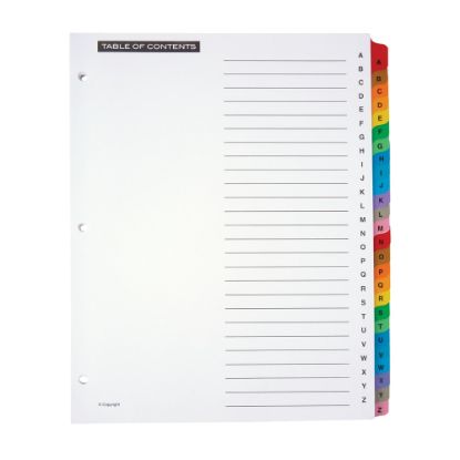 Picture of Office Depot Brand Table Of Contents Customizable Index With Preprinted Tabs, Multicolor, A-Z