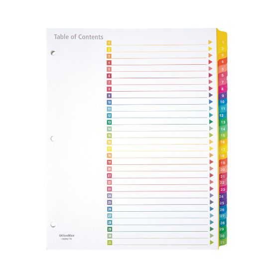 Picture of Office Depot Brand Table Of Contents Customizable Index With Preprinted Tabs, Multicolor, Numbered 1-31