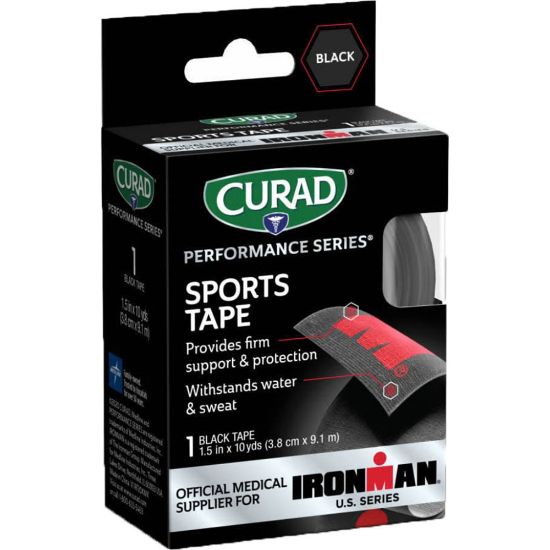 Picture of CURAD IRONMAN Performance Series Sports Tape, 1-1/2in x 10 Yd, Black/Red, Pack Of 24 Rolls