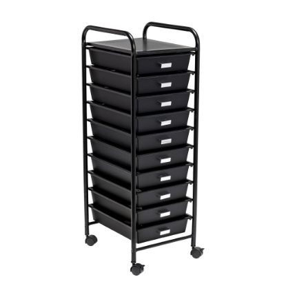 Picture of Honey Can Do Plastic 10-Drawer Rolling Storage Cart, 35in x 15in x 11in, Black