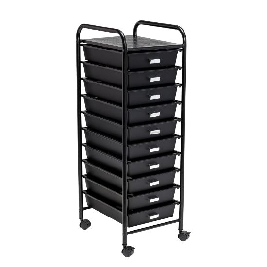 Picture of Honey Can Do Plastic 10-Drawer Rolling Storage Cart, 35in x 15in x 11in, Black