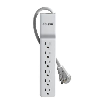 Picture of Belkin 6 Outlet Home/Office Surge Protector - Rotating Plug - 6 foot Cable -White - 720 Joules - 6 - 720 J