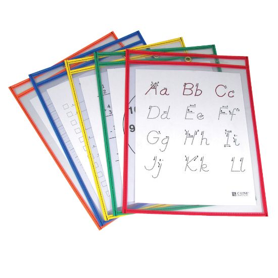 Picture of C Line Reusable Dry-Erase Pockets, 9in x 12in, Assorted Primary Colors, Pack Of 25