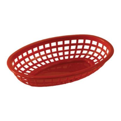 Picture of Tablecraft Oval Plastic Serving Baskets, 1-7/8inH x 6inW x 9-3/8inD, Red, Pack Of 12 Baskets