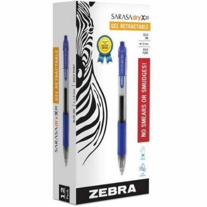 Picture of Zebra Pen SARASA X20 Retractable Gel Pens, Pack Of 12, Bold Point, 1.0 mm, Transparent Barrel, Blue