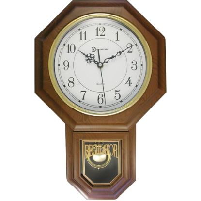 Picture of Timekeeper 17.5in x 11.25in Essex Westminster Chime Faux Wood Pendulum Wall Clock, Walnut - Analog - Pendulum - White Main Dial - Walnut/Faux Wood Case, Brown