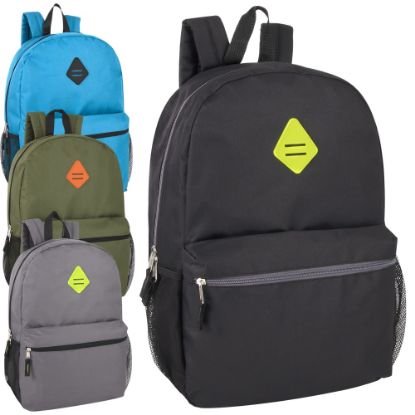 Picture of Trailmaker Solid Backpacks, Assorted Colors (Black, Charcoal, Green, Blue), Pack Of 24 Backpacks