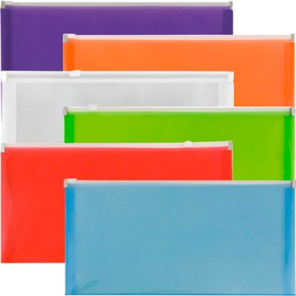 Picture of JAM Paper Plastic Wallet Envelopes, #10, Zipper Closures, Assorted Colors, Pack Of 6 Envelopes