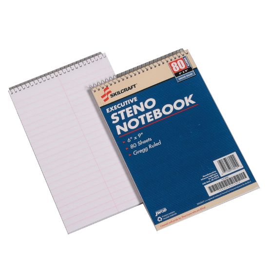 Picture of SKILCRAFT Steno Notebooks, 6in x 9in, Gregg Ruled, 80 Pages (40 Sheets), White/Blue, Pack Of 12 (AbilityOne 7530-00-223-7939)