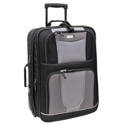 Picture of Geoffrey Beene Polyester Expandable Upright Rolling Carry-On, 21inH x 7inW x 13-1/2inD, Black/Gray