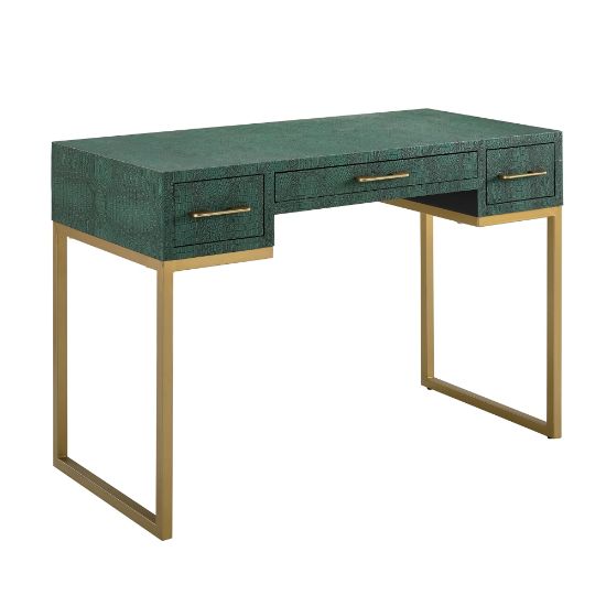 Picture of SEI Furniture Carabelle 2-Drawer Faux Alligator 43inW Writing Desk With Keyboard Tray, Emerald/Gold