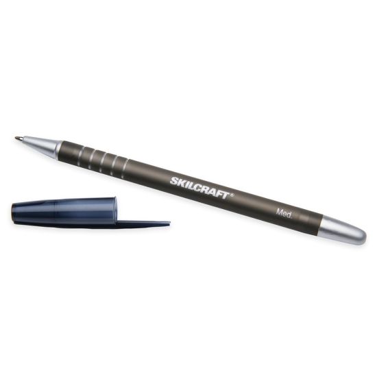 Picture of SKILCRAFT Rubberized Ballpoint Pens, Medium Point, 1.0 mm, Black Barrel, Black Ink, Pack Of 12 (AbilityOne)