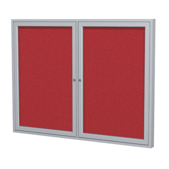 Picture of Ghent 2 Door Enclosed Fabric Bulletin Board, Satin Aluminum Frame, 36inH x 48inW, Red