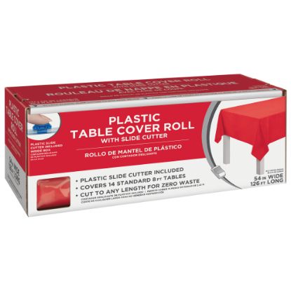 Picture of Amscan Boxed Plastic Table Roll, Apple Red, 54in x 126'