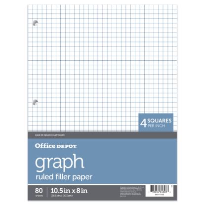 Picture of Office Depot Brand Quadrille-Ruled Notebook Filler Paper, 8in x 10 1/2in, White, Pack Of 80 Sheets